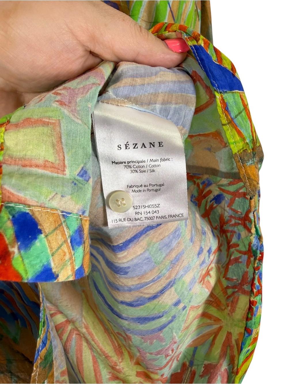 Sezane Pierro Shirt Geoffroy Pithon Abstract Print Long Sleeve Cotton Silk Sz 36 - Picture 4 of 5